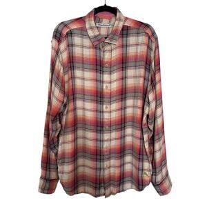 Tommy Bahama Shirt Women's L Pink Plaid Button Up Relaxed Fit Coastalcore